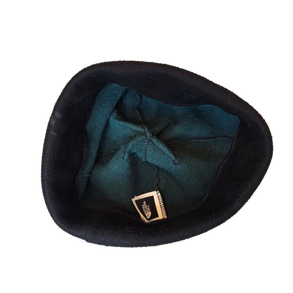 Vtg The North Face Beanie Hat USA Made Black Green Fleece Winter Cap 90s Cuff - Picture 6 of 10